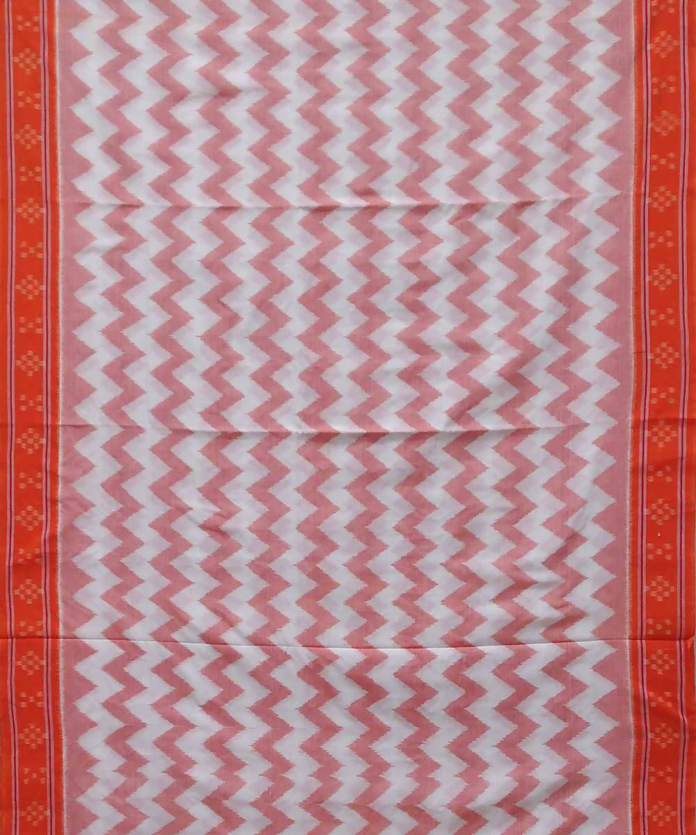 Offwhite orange handwoven nuapatana ikat cotton saree