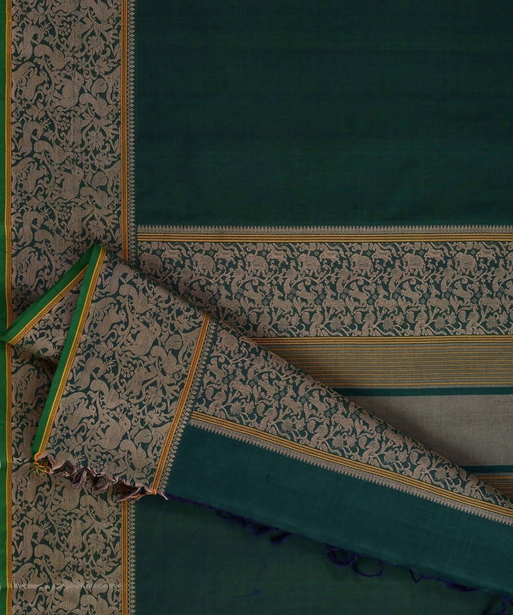 Dark green handloom kanchi cotton saree with lace vanasingaram border