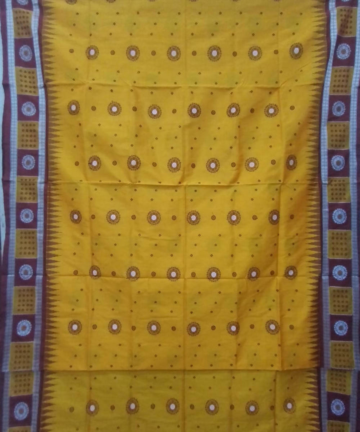Yellow maroon handwoven silk sambalpuri saree