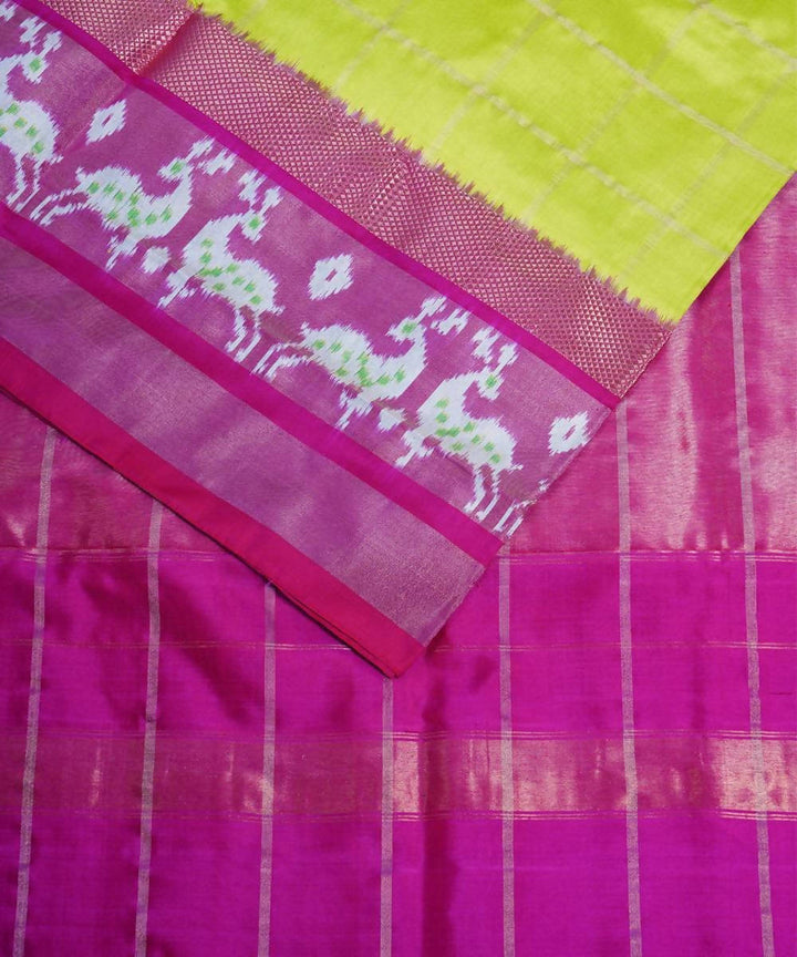 Lime green handwoven ikkat silk pochampally saree
