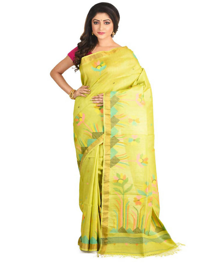 Resham shilpi bengal limegreen tasar saree with handwoven jamdani work