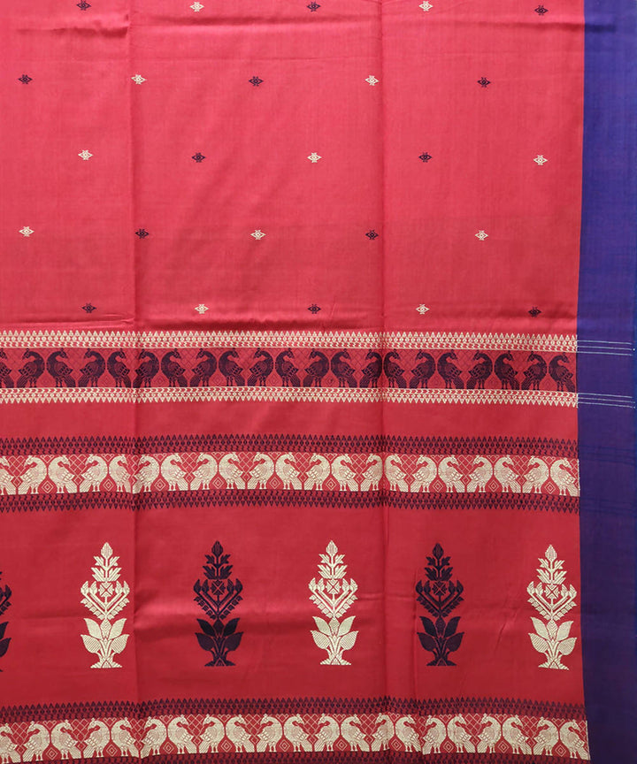 Red navy blue handloom cotton saree