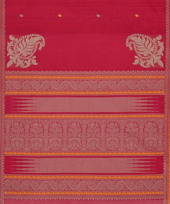 Pink handloom kanchi cotton mubbhagam saree with butties