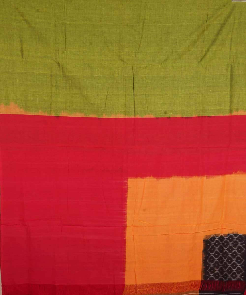 Olive green cotton handloom ikat pochampally saree