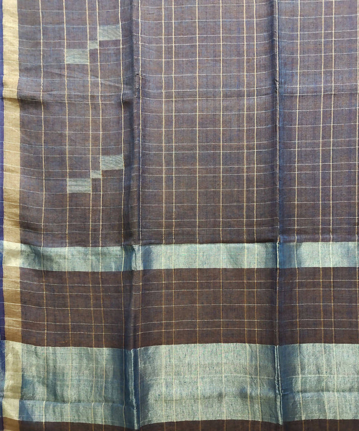 Brown stripes handwoven linen saree