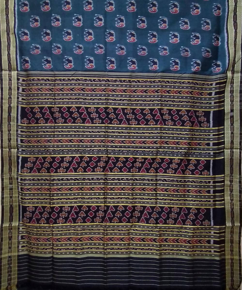 Grey black handwoven silk khandua saree