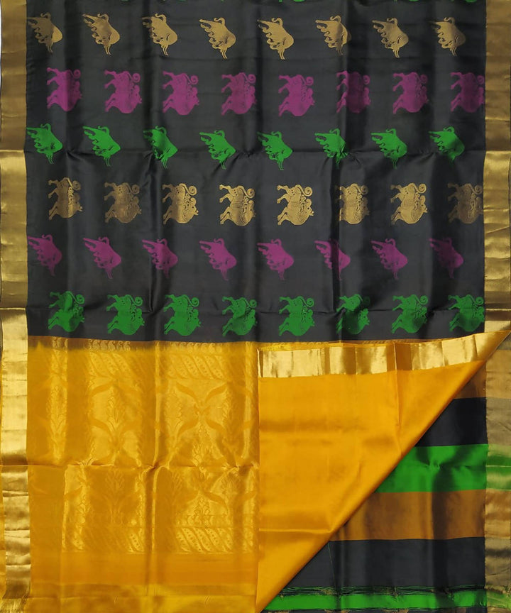 Black yellow handloom soft silk saree