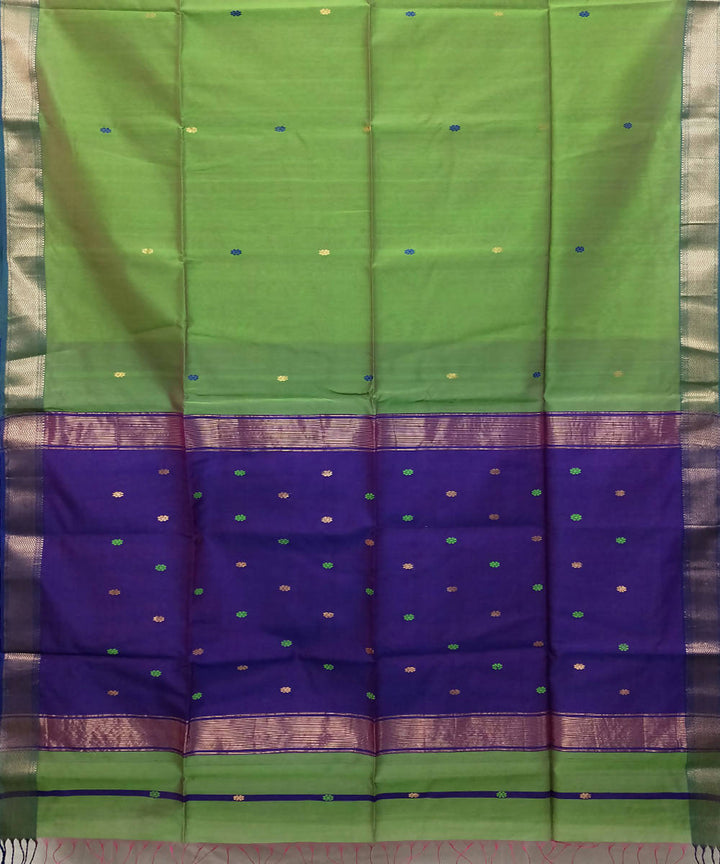 Acid green purple handwoven cotton silk maheshwari saree