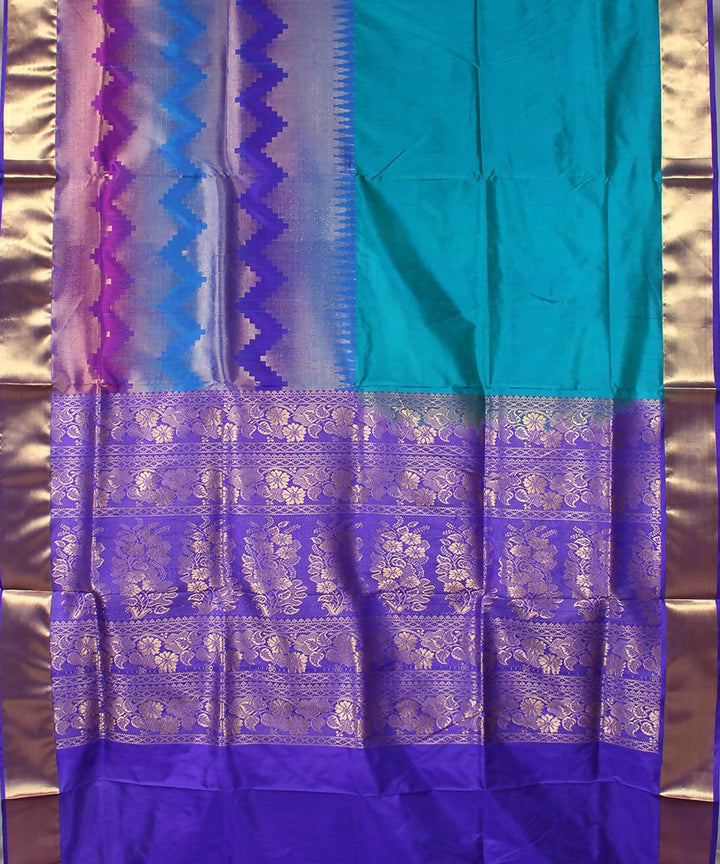 double shaded turquoise blue handloom karnataka silk saree