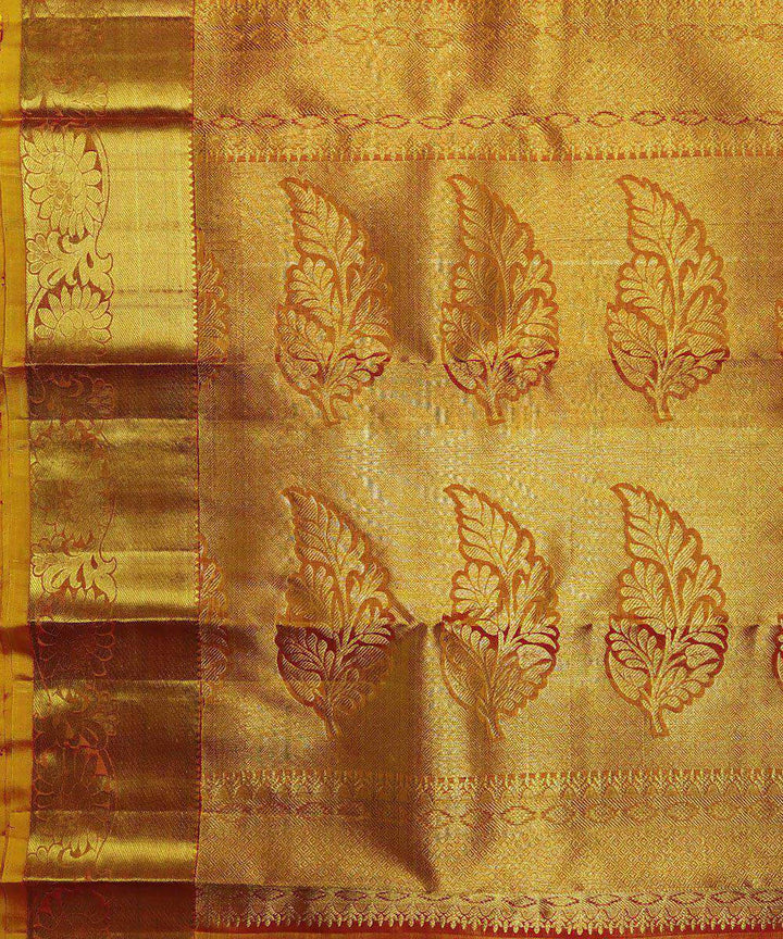 Maroon and golden handloom kanchi silk saree