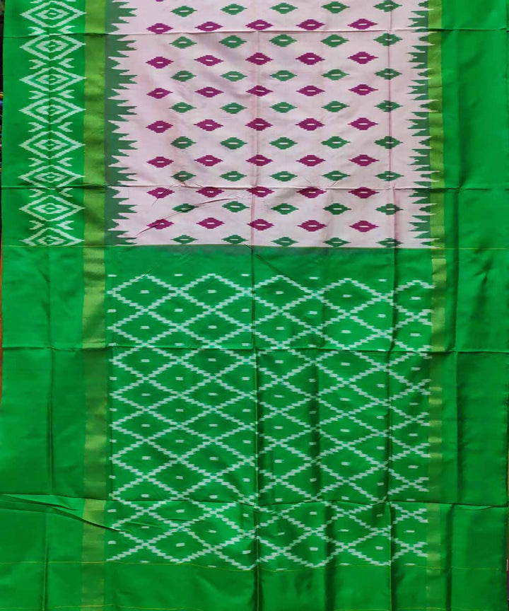Light baby pink green handloom silk pochampally ikat saree