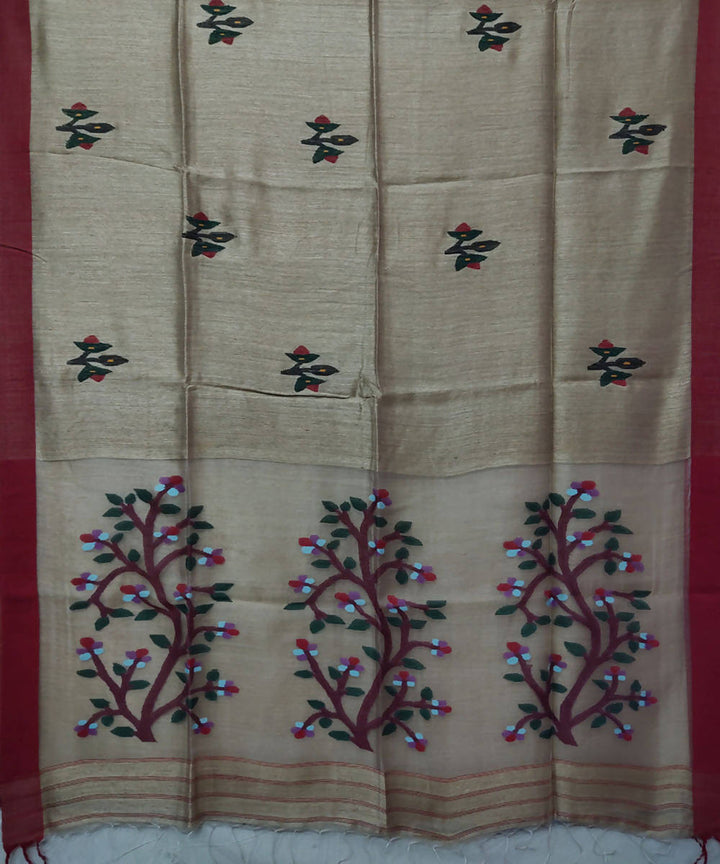 Beige brown handwoven jamdani matka silk saree