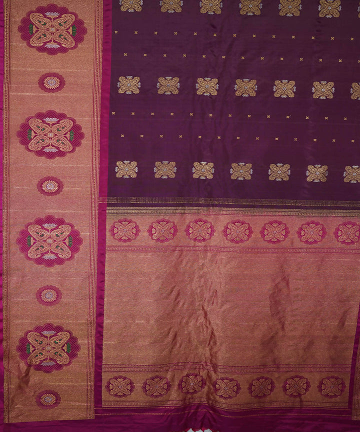 Dark maroon red handwoven silk gadwal saree