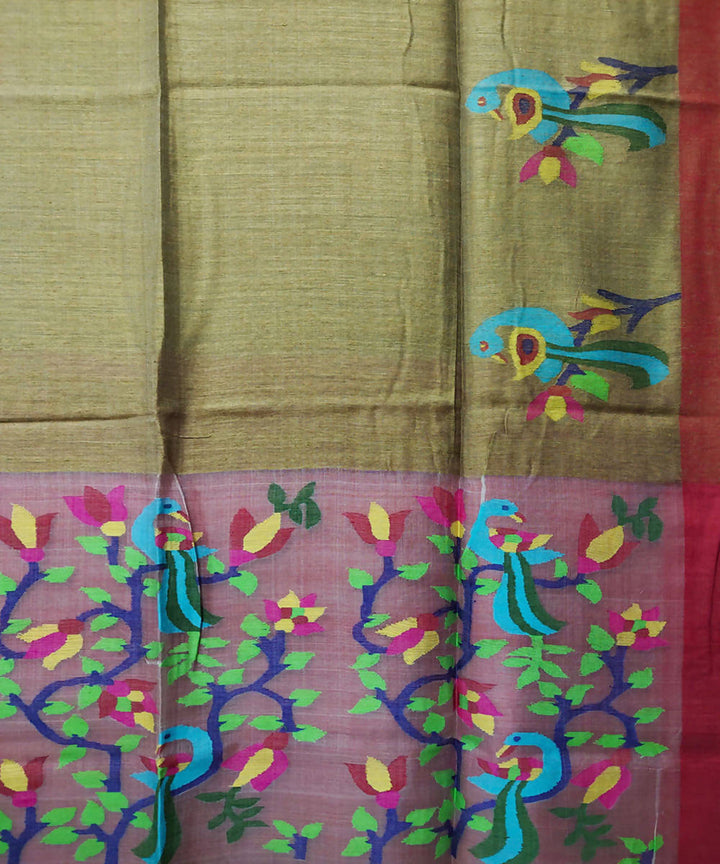 Brown red handwoven jamdani matka silk saree