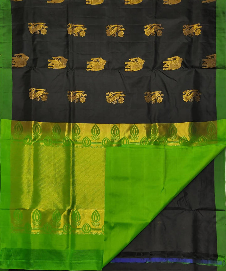 Black and green handwoven soft silk saree
