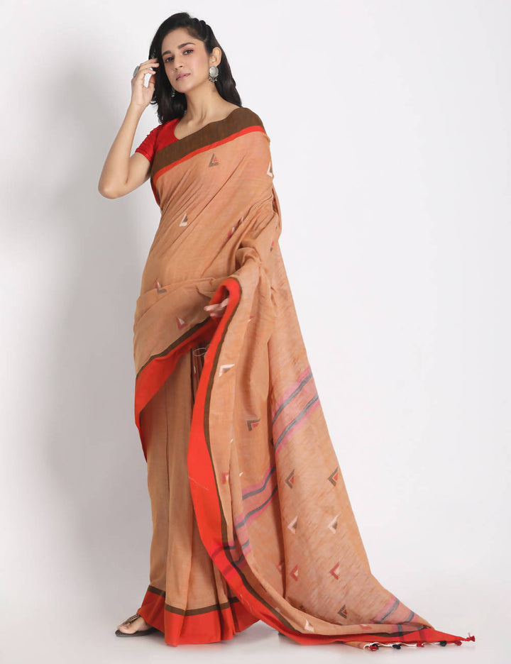 Sepia color handspun handwoven Cotton saree