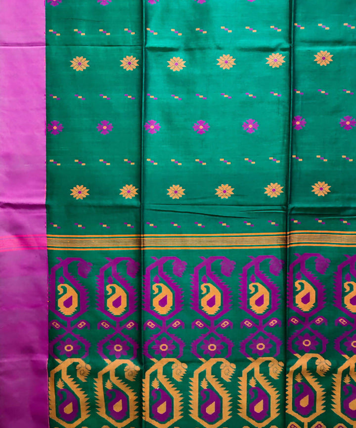 Dark green handwoven cotton saree