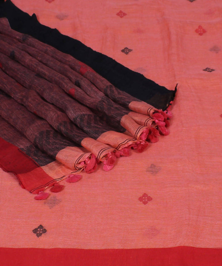 Handloom Light Orange Linen Saree