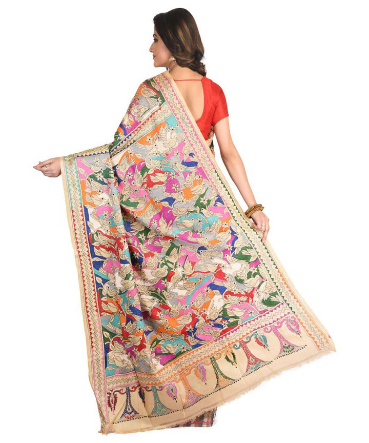 Beige exclusive bengal tasar saree with hand embroidery work