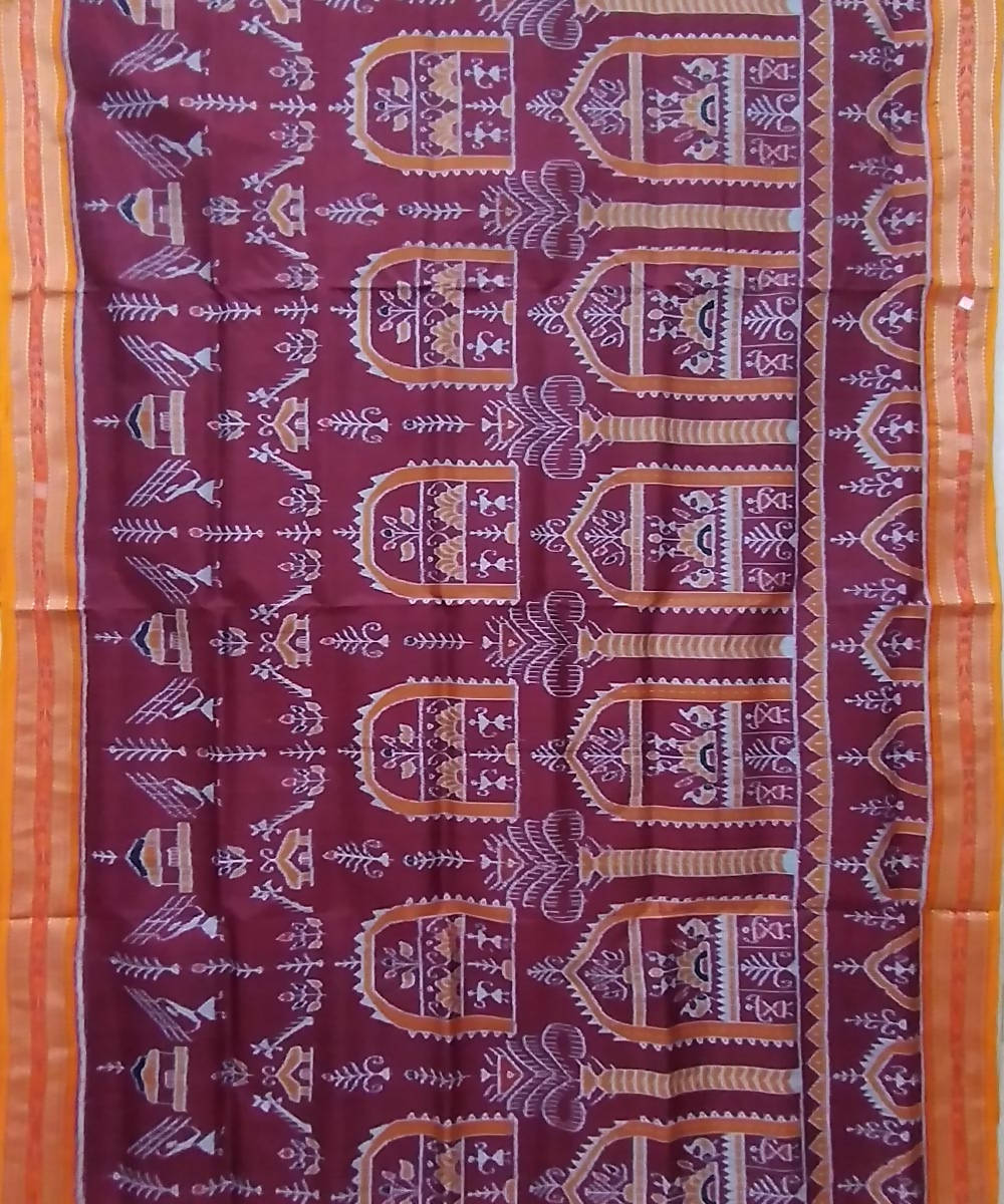 Maroon cream handwoven silk khandua saree