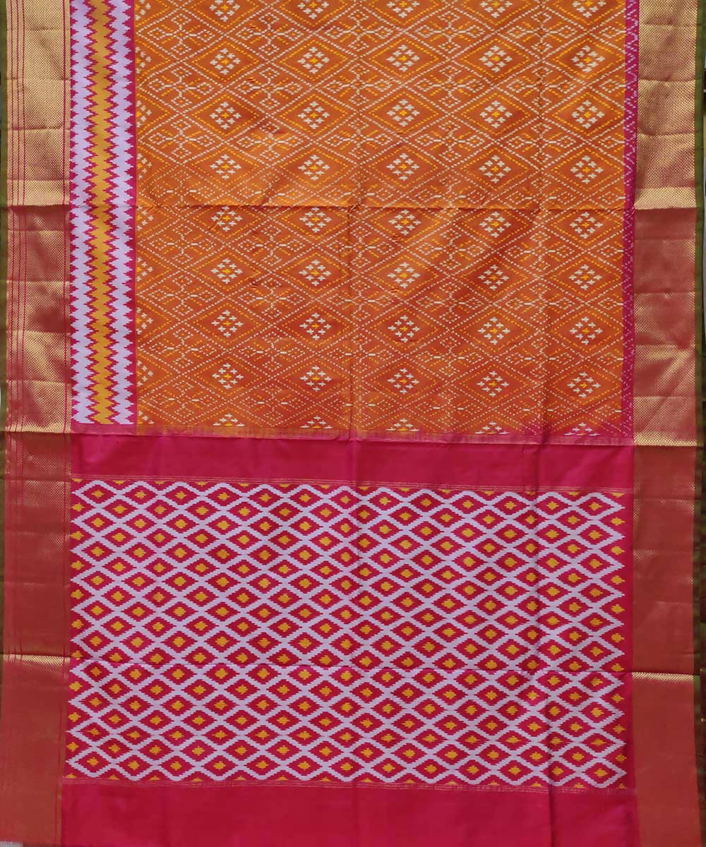 Orange handloom pochampally ikat silk saree