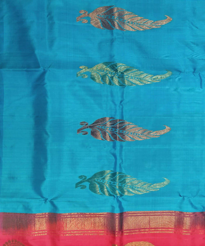 Blue and reddish pink handloom soft silk saree