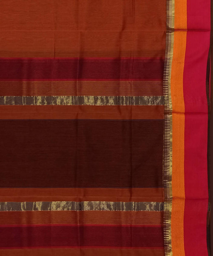 Maheshwari Rust Orange Handloom Cotton Silk Saree