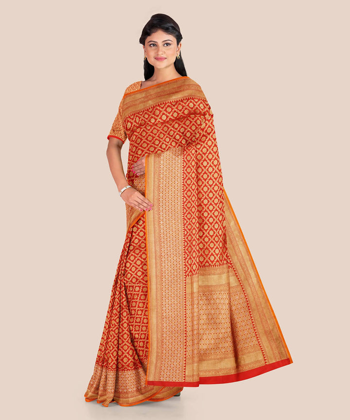 Orange handloom silk katan banarasi saree