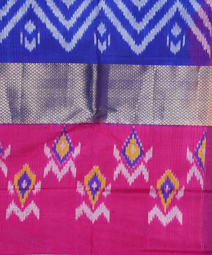 Dark powder blue handloom silk ikat pochampally saree