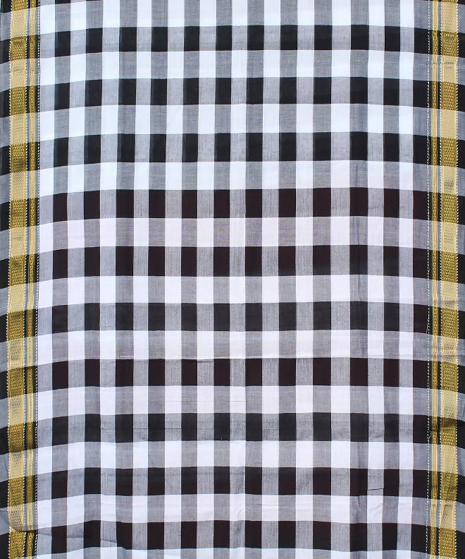 White black checks handwoven chikki paras border ilkal saree