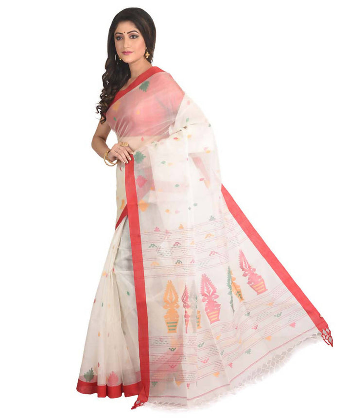 Resham shilpi white bengal silk saree with handwoven jamdani work