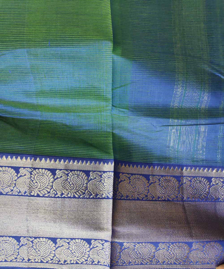 Dark pastel green blue handloom cotton silk mangalagiri saree