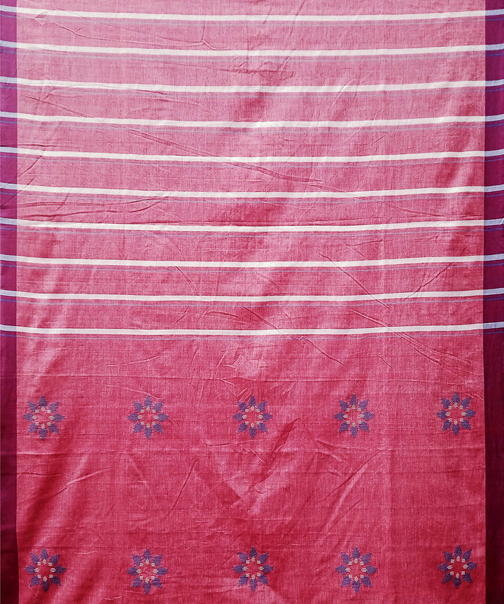 Pink blue handwoven cotton baavanbuti saree