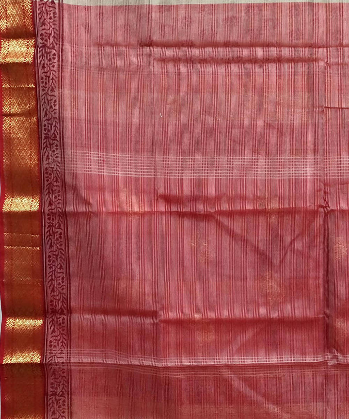 White dark red handwoven cotton silk maheshwari saree