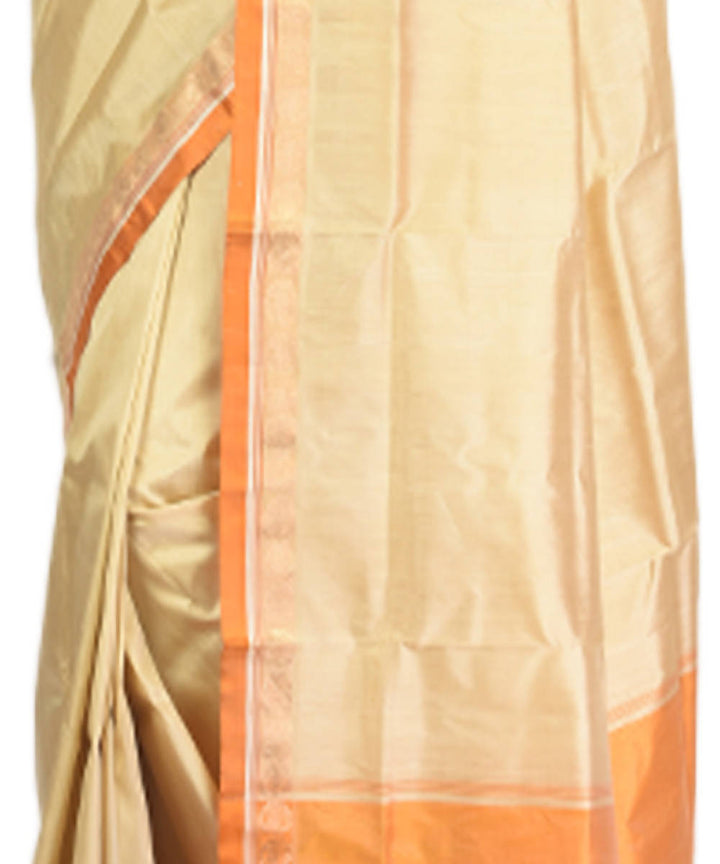 Cream and orange handloom garad silk saree