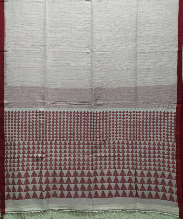 Beige red handloom muslin cotton saree