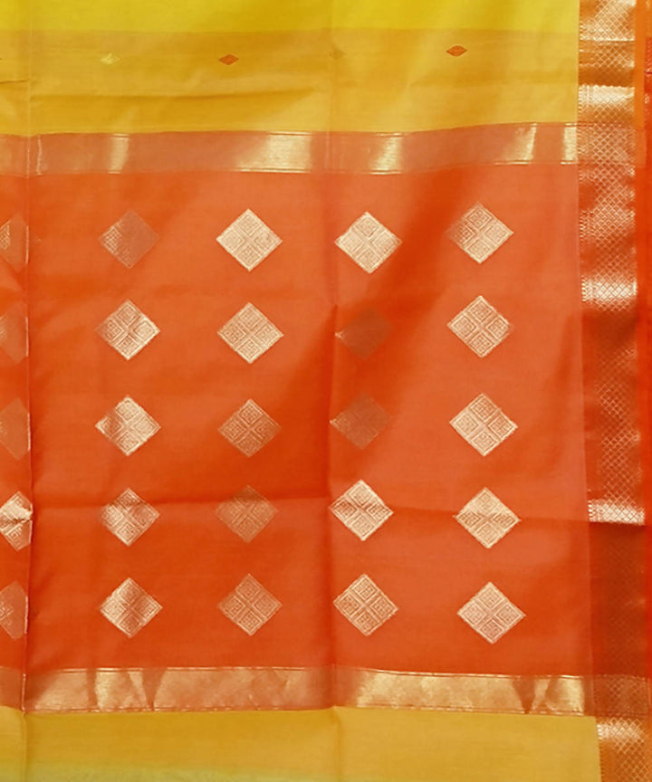 Yellow and orange handloom cotton silk maheshwari saree