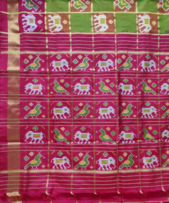 Red with green handwoven ikkat silk pochampally saree