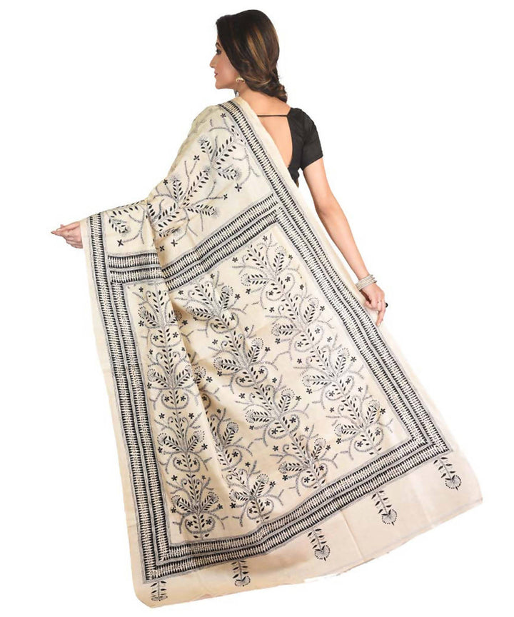 Cream bengal exclusive tasar saree with hand embroidery work