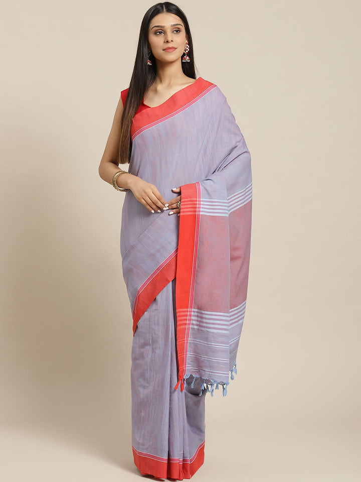 Biswa bangla handwoven blue and red begumpuri cotton saree
