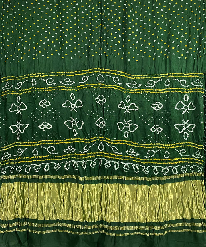 Green handcrafted tie dye bandhani silk saree