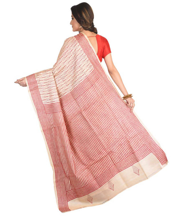 Red exclusive bengal tasar saree with hand embroidery work