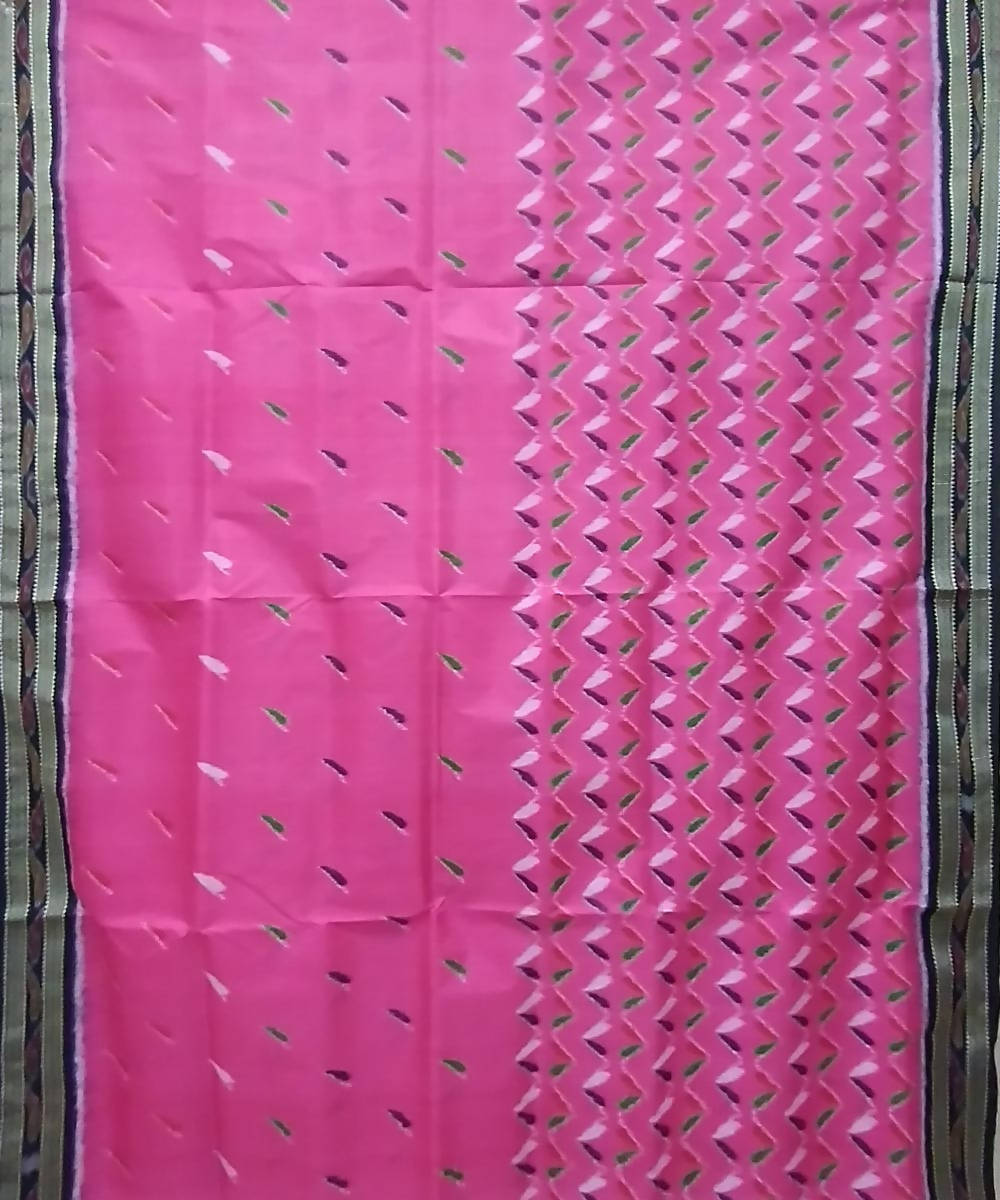 Light pink black handwoven silk khandua saree