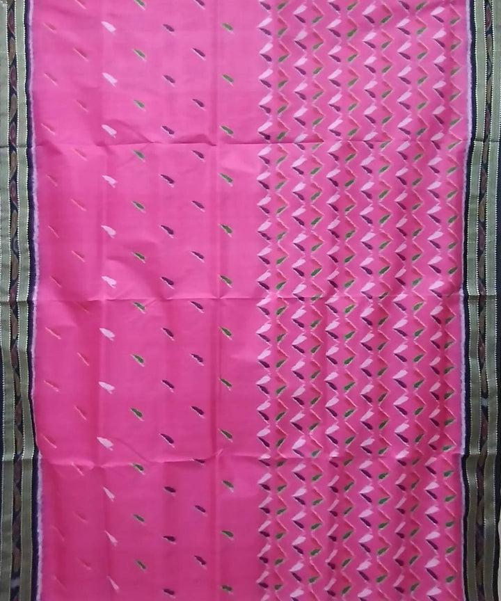 Light pink black handwoven silk khandua saree