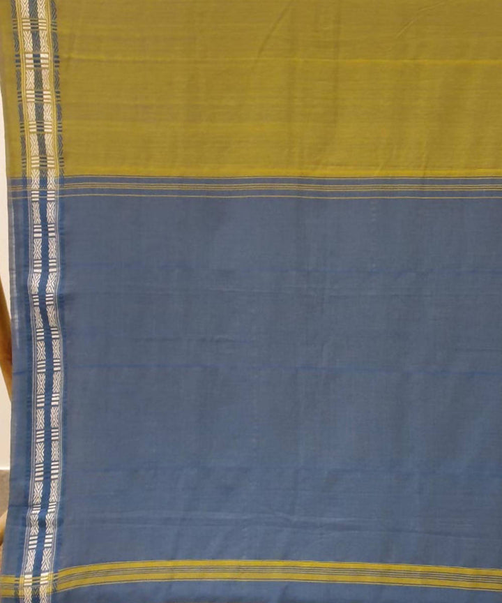 Olive green blue handwoven bodo motif cotton assam saree