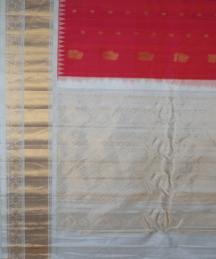 Red white handwoven silk gadwal saree