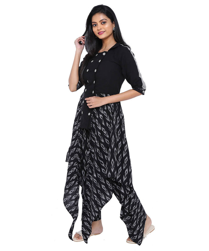 Black ikat and mangalagiri cotton dress with matching pants set