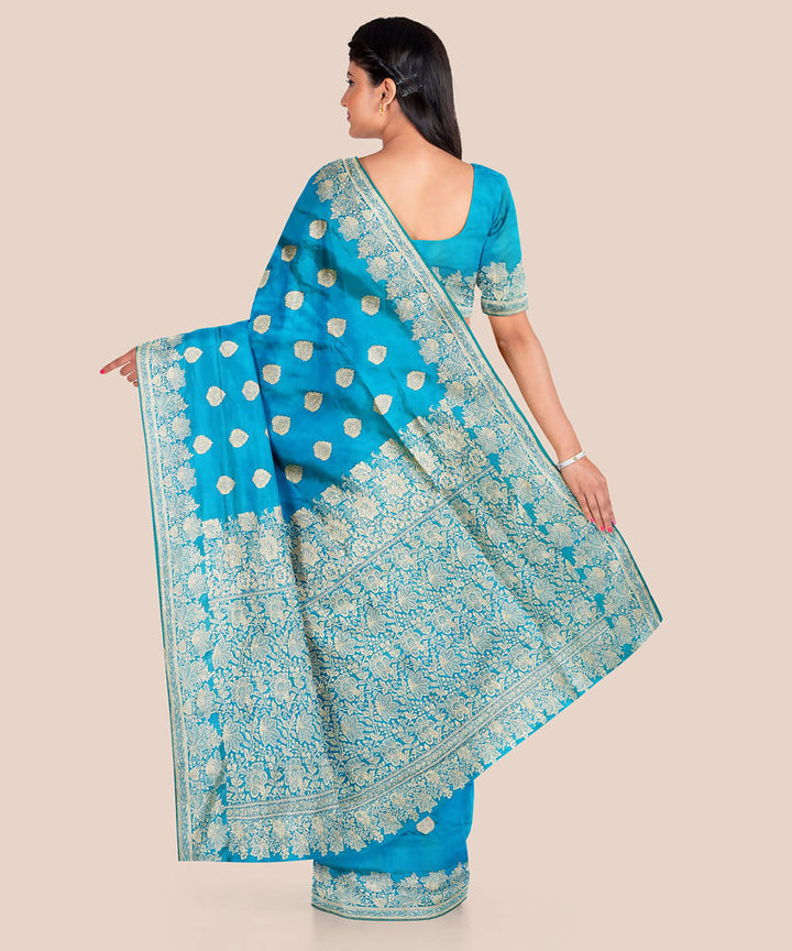 Deep sky blue handwoven silk banarasi saree