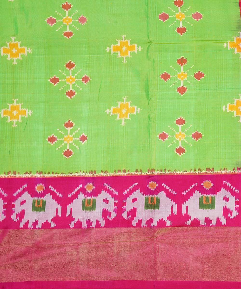 Handloom parrot green silk pochampally saree