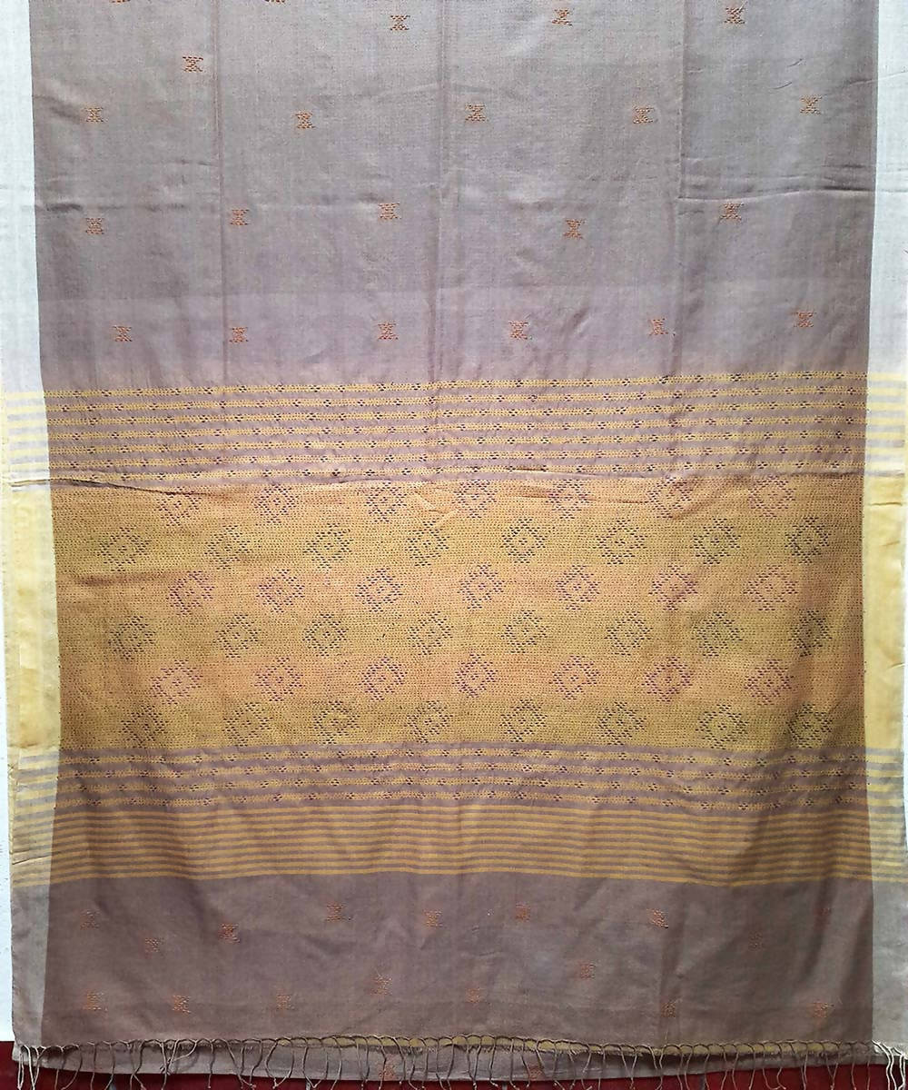Taupe hand embroidery bengal cotton handloom saree